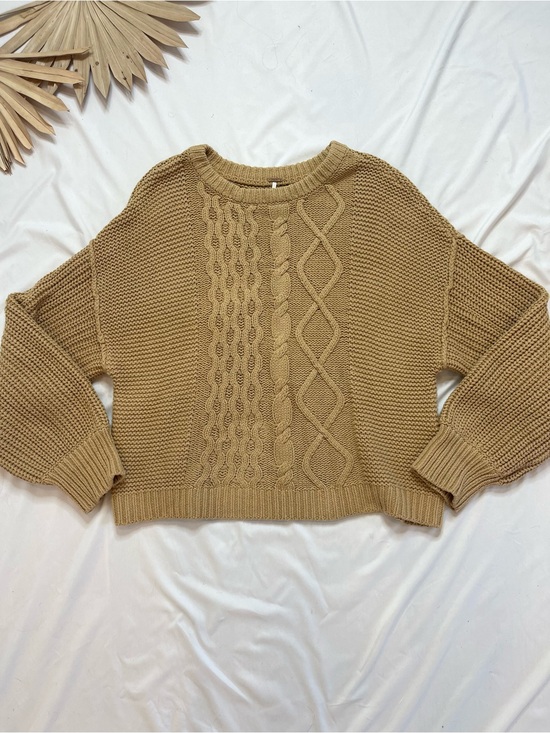 Free People Sweaters - Free People Dream Cable Knit Camel Tan Beige Oversized Knit Sweater Size XL